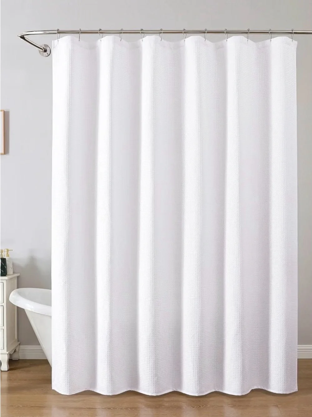 White Shower Waffle Weave Heavy Fabric Shower Curtain Hotel Style 72” X 72”